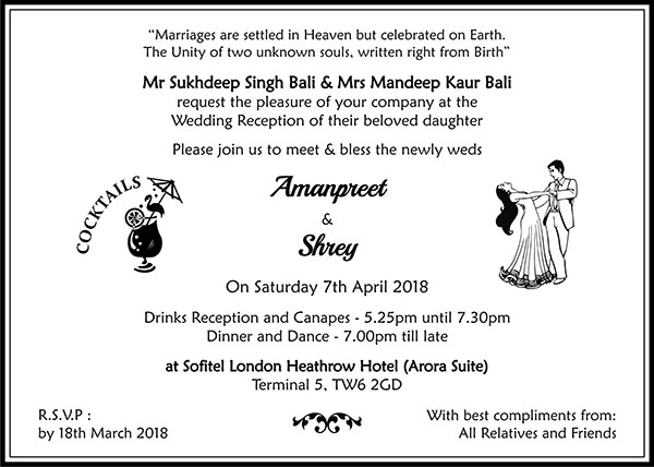 Sikh wedding invitation wording 2A - Parekh Cards